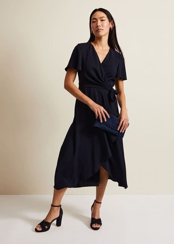 Phase Eight Julissa Frill Wrap Dress Navy Australia | QH1459208